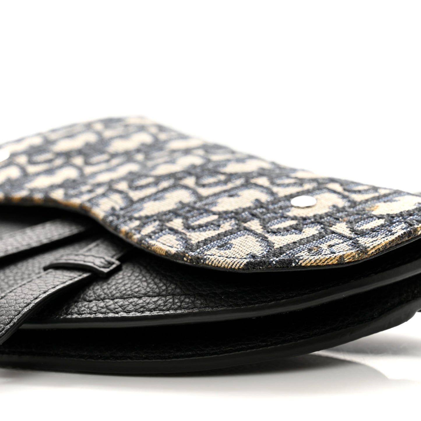 Grained Calfskin Oblique Saddle Wristlet Blue