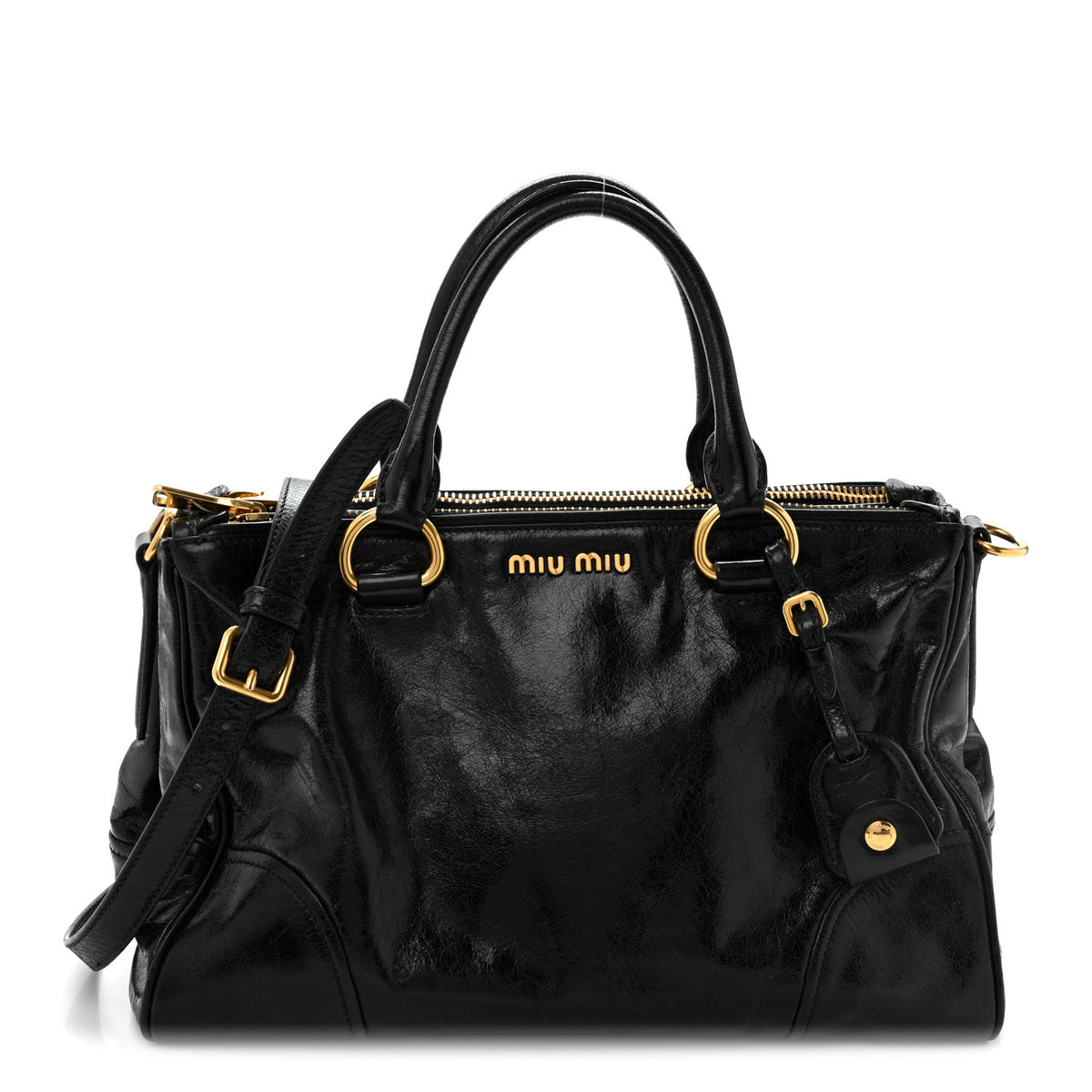 Vitello Shine Top Handle Satchel Black