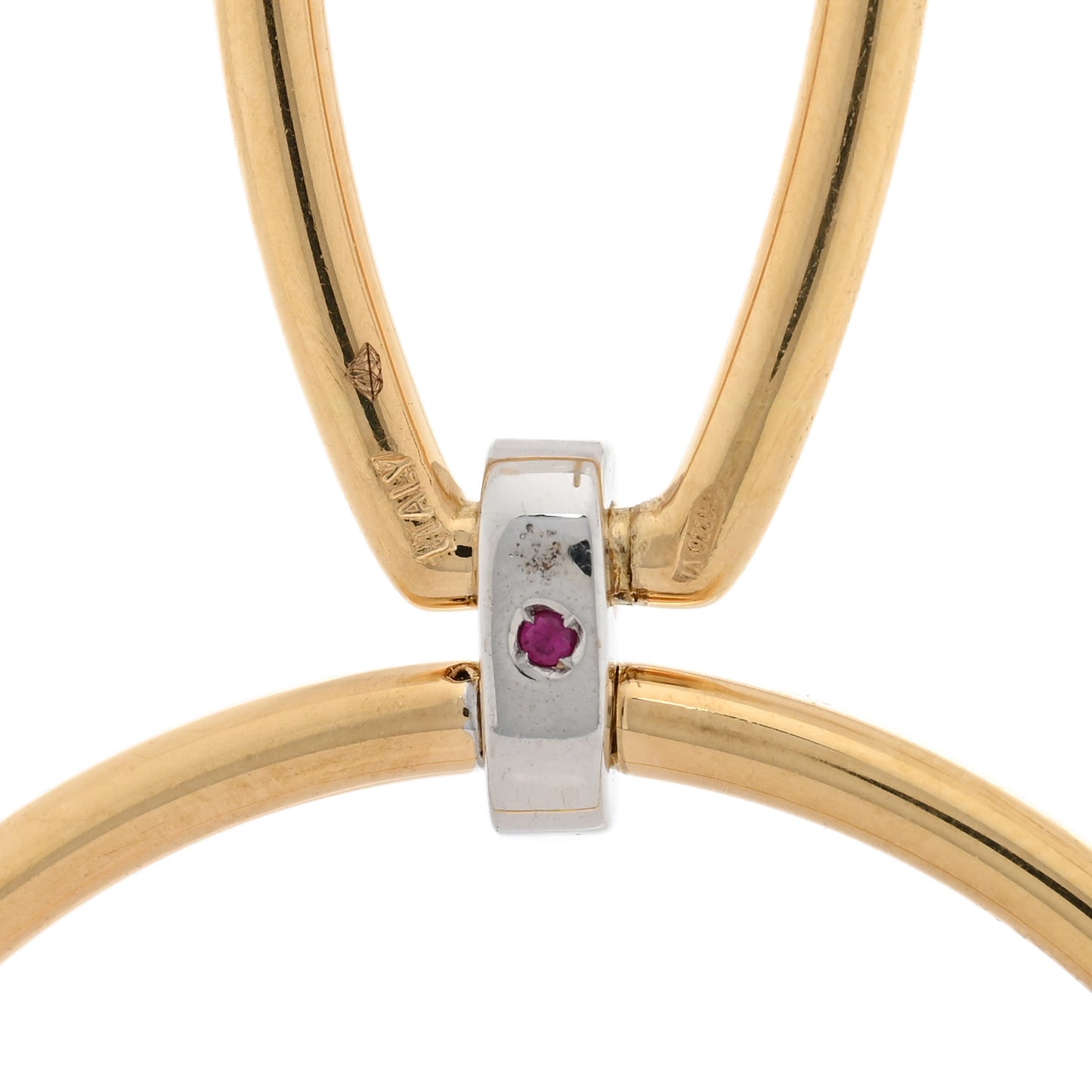 18K Yellow White Gold Diamond Open Stirrup and Circle Drop Earrings