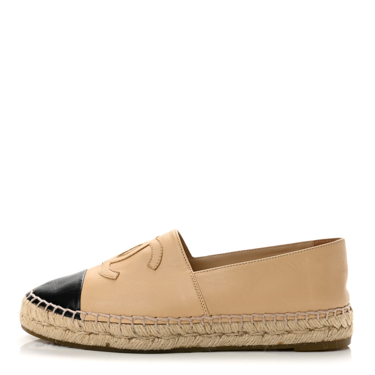Chanel Lambskin CC Espadrilles 38 Beige Black 1 of 9