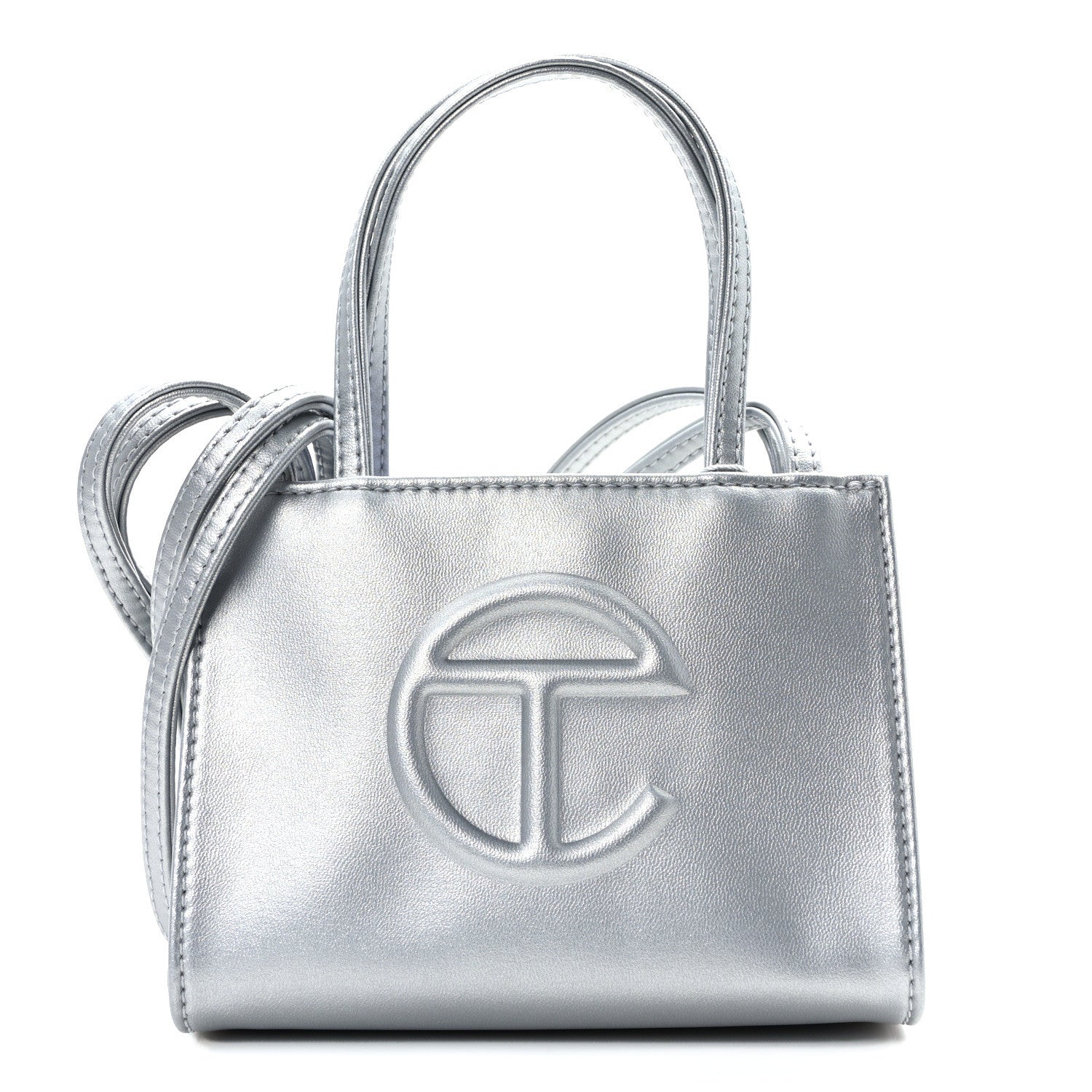 Telfar Metallic Vegan Leather Small Shopping Bag Silver 1 of 12
