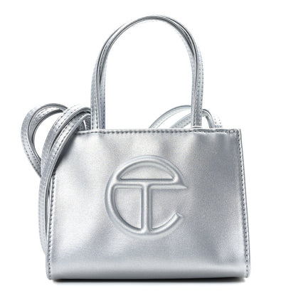 Telfar Metallic Vegan Leather Small Shopping Bag Silver 1 of 12