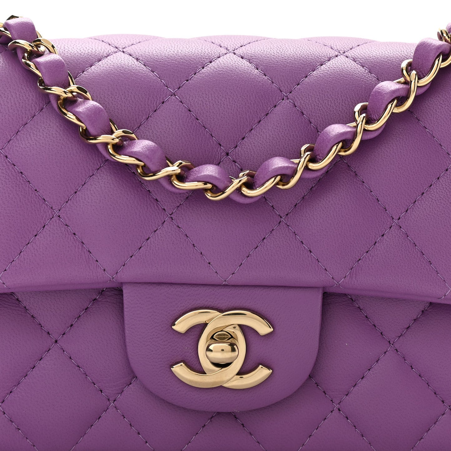 Lambskin Quilted Mini Rectangular Flap Purple