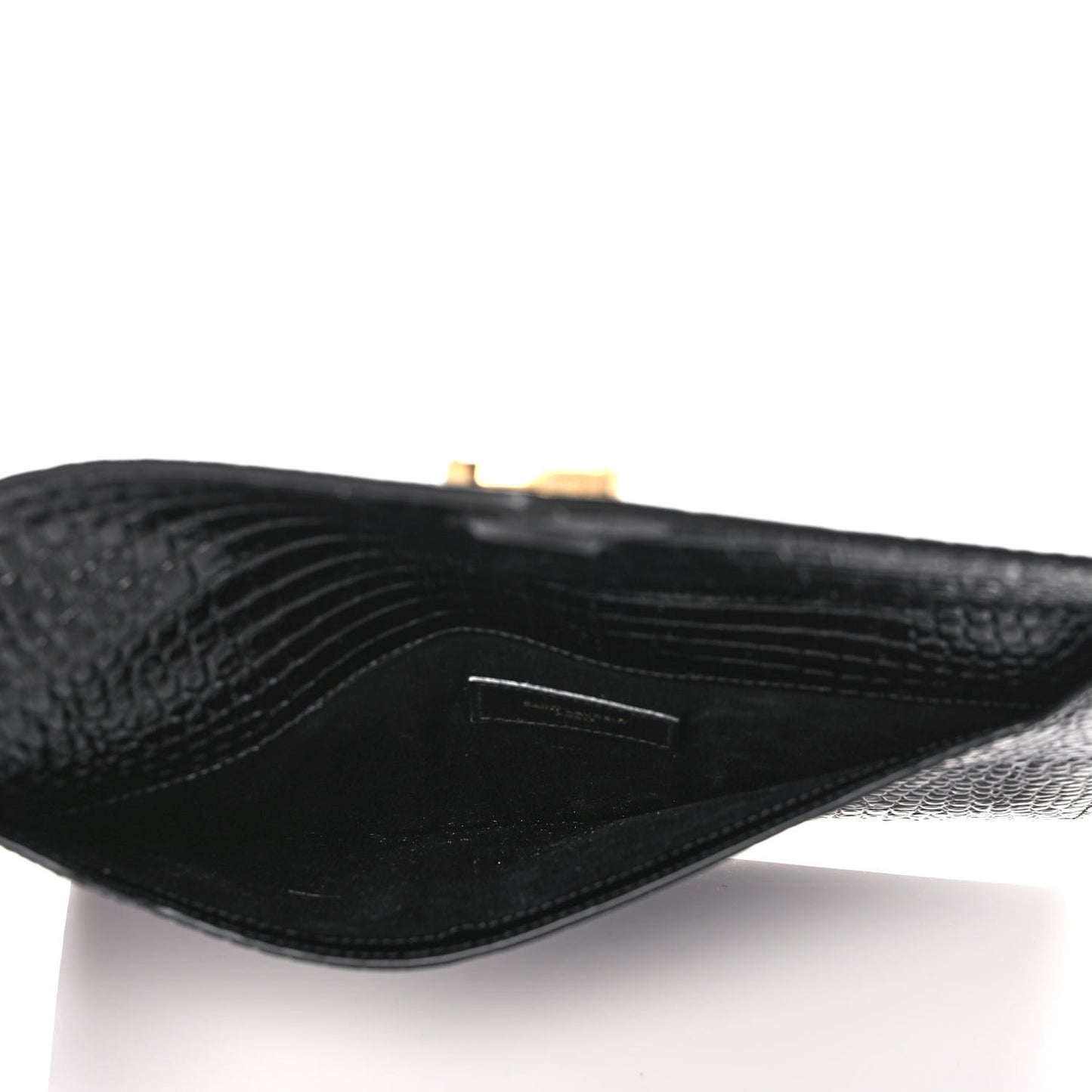 Calfskin Crocodile Embossed Uptown Monogram Clutch Black