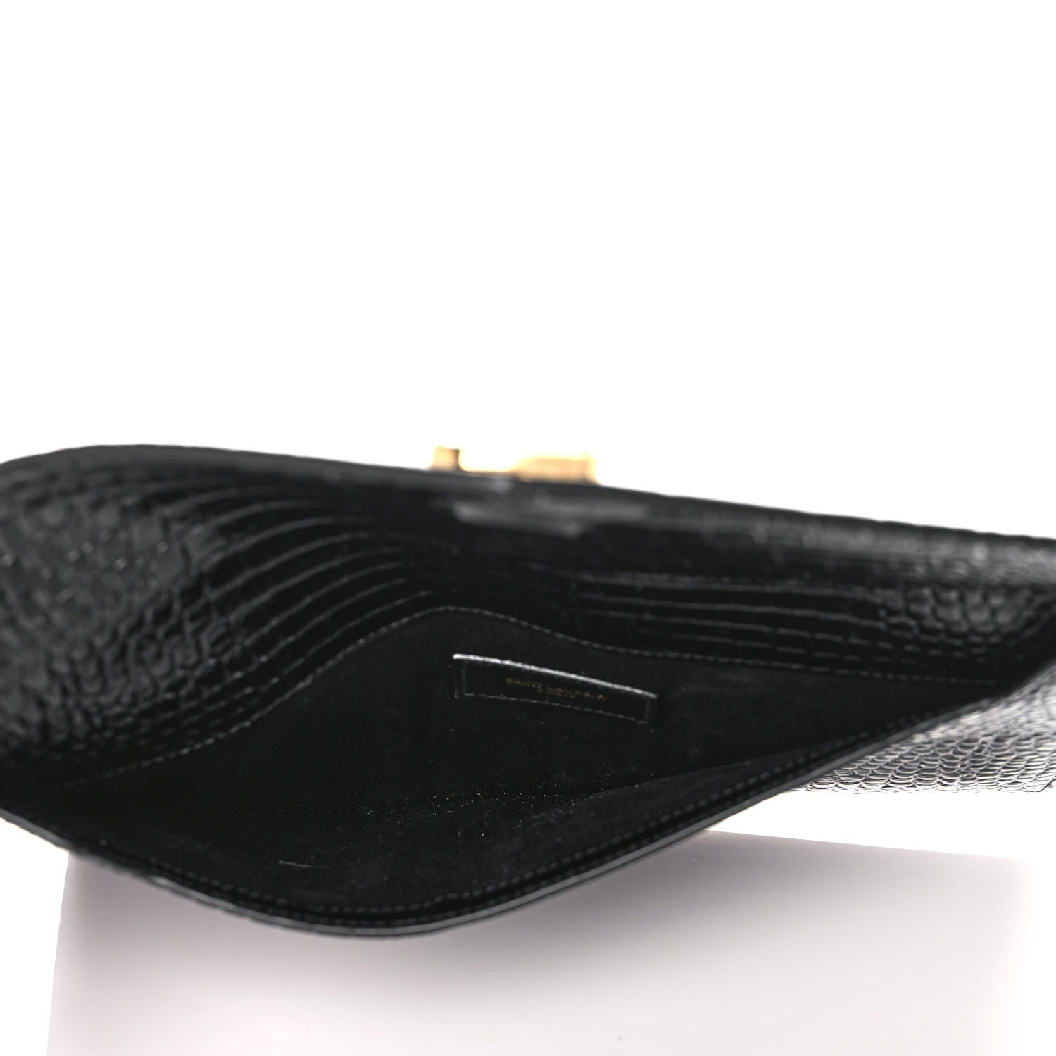 Saint Laurent Calfskin Crocodile Embossed Uptown Monogram Clutch Black 5 of 7