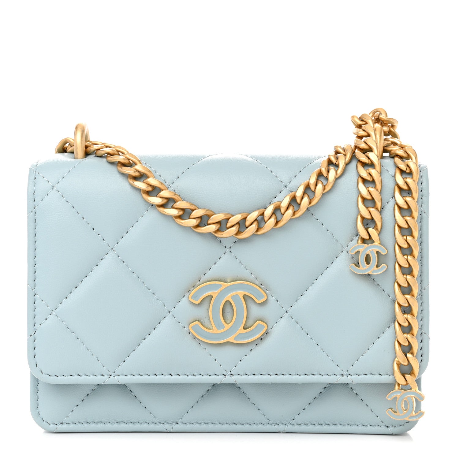 Chanel Lambskin Enamel Quilted Pending CC Clutch With Chain Light Blue 1 of 12