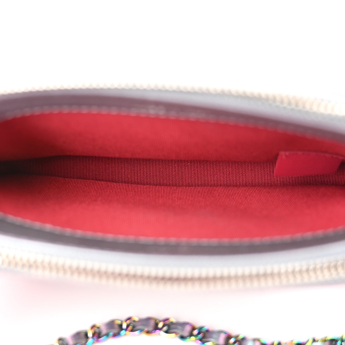 Iridescent Lambskin Calfskin Quilted Small Gabrielle Clutch With Chain Light Purple