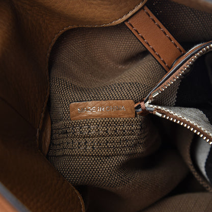 Burberry Grainy Calfskin Canvas Mega Check Medium Ashby Tassel Hobo Saddle Brown 7 of 14