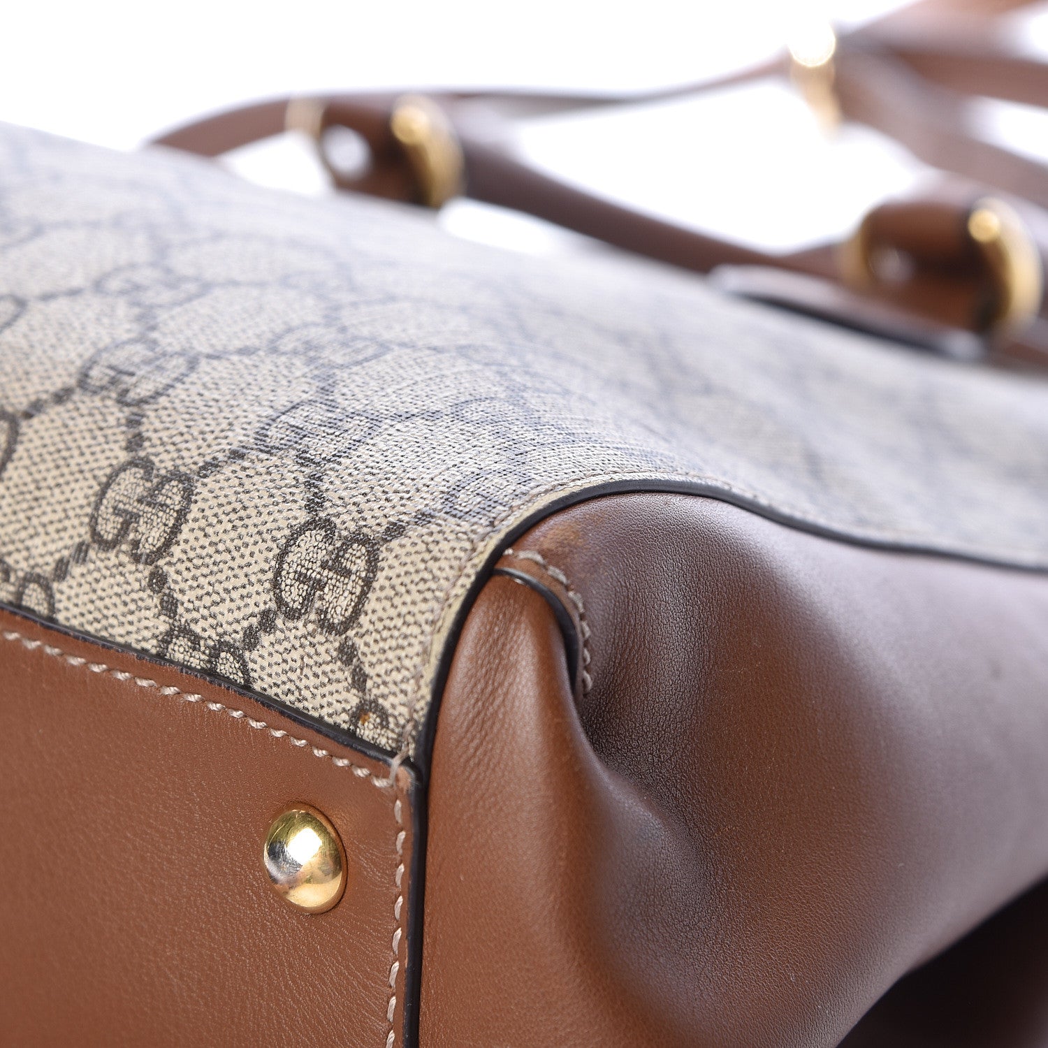 Gucci GG Supreme Monogram Moon Calfskin Top Handle Tote Bag Beige Ebony Tuscany 15 of 18