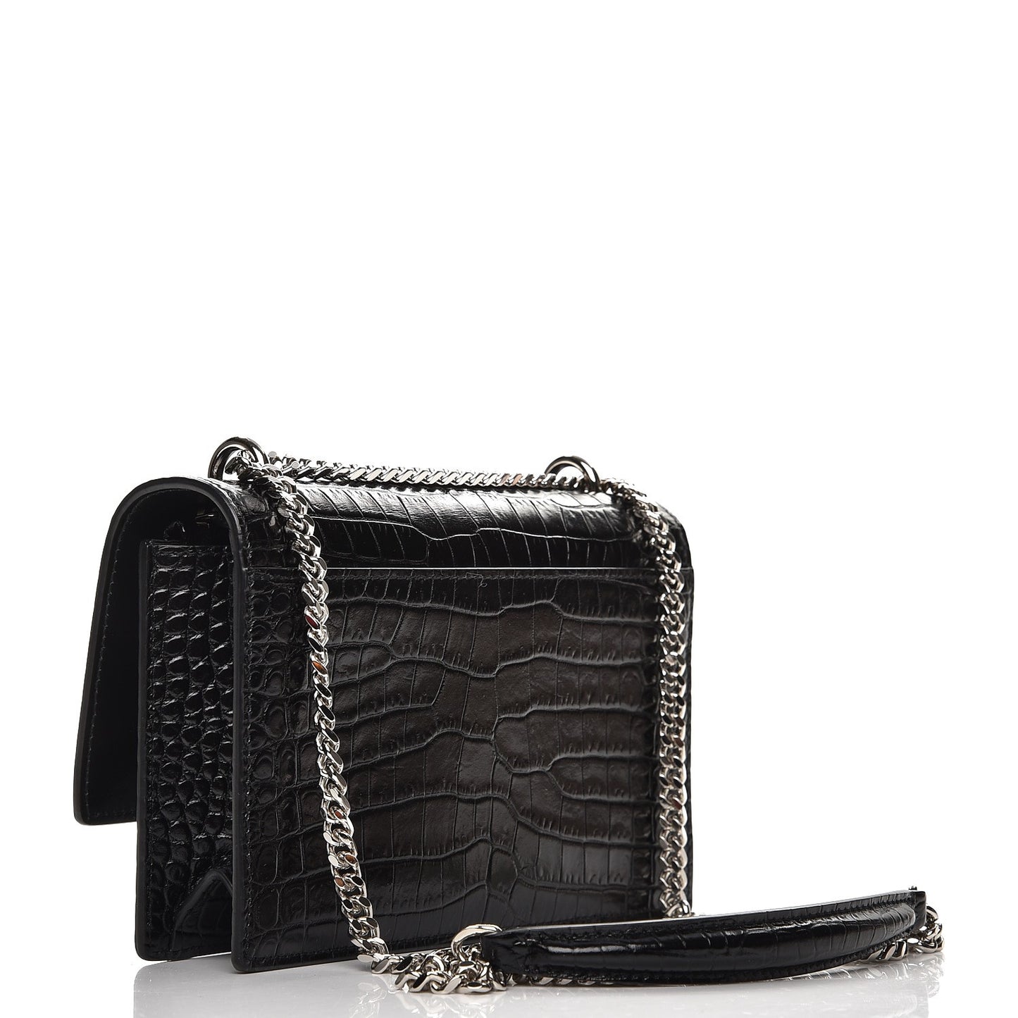 Calfskin Crocodile Embossed Monogram Sunset Chain Wallet Black