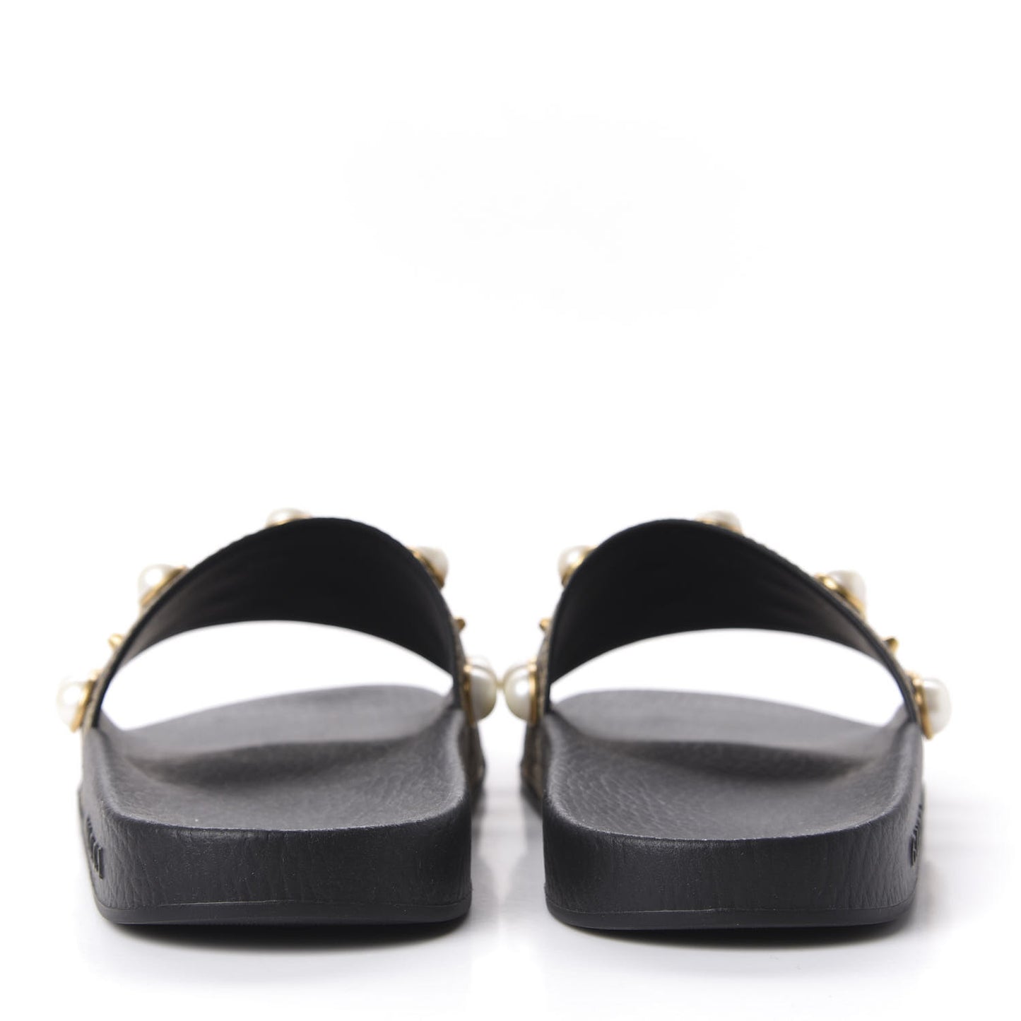 GG Supreme Monogram Pearls Slide Sandals 37 Beige