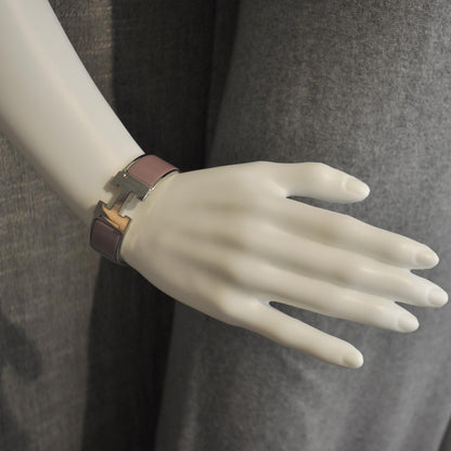 Hermes Enamel Clic Clac H Bracelet Wide Pink Silver 3 of 5