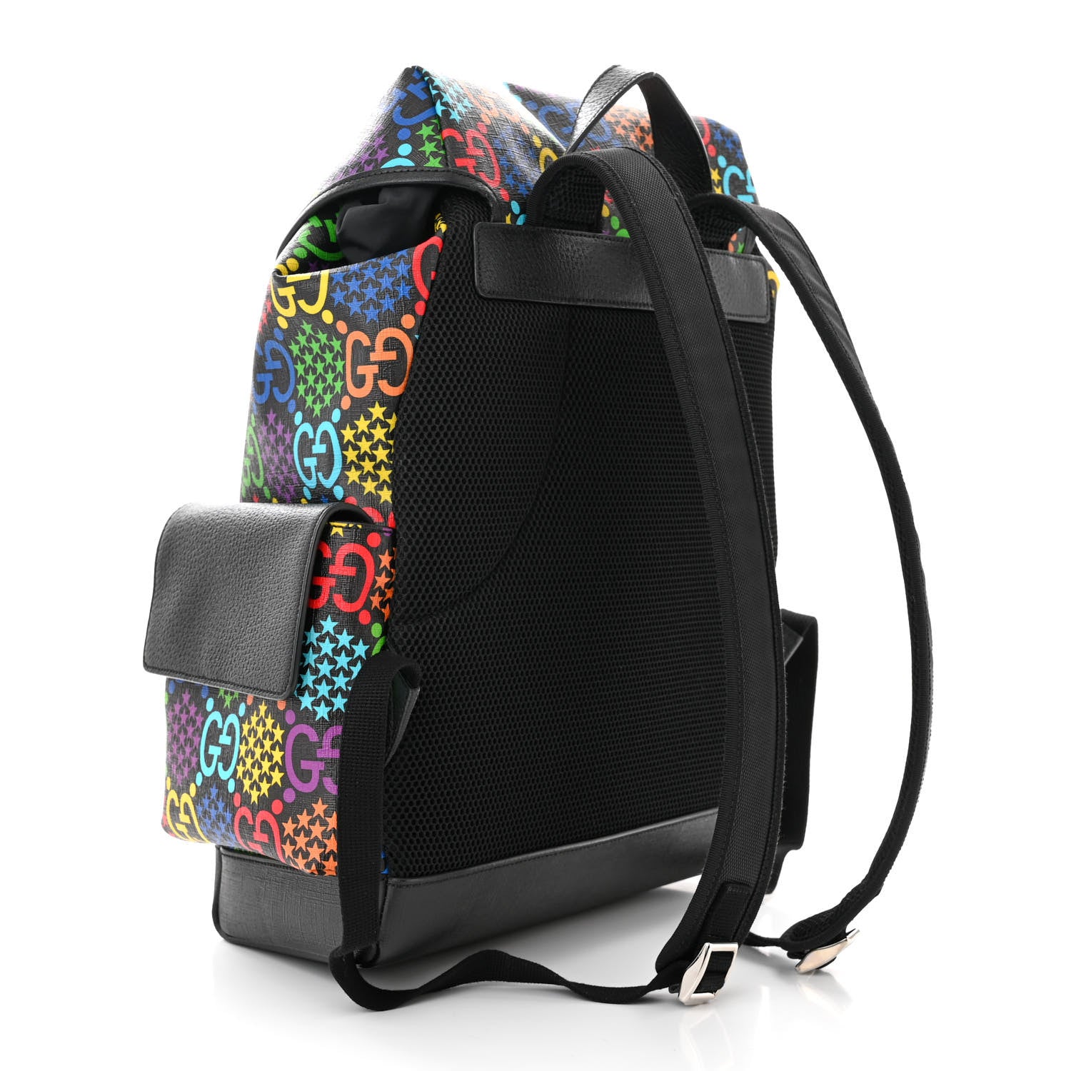 Gucci GG Supreme Monogram Psychedelic Medium Double Buckle Backpack Black Multicolor 3 of 11