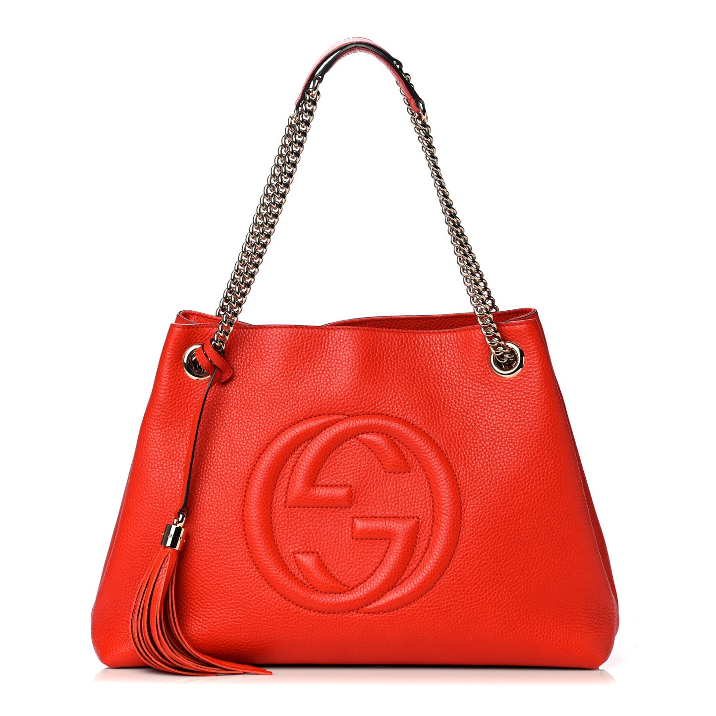 Pebbled Calfskin Medium Soho Chain Shoulder Bag Sun Orange
