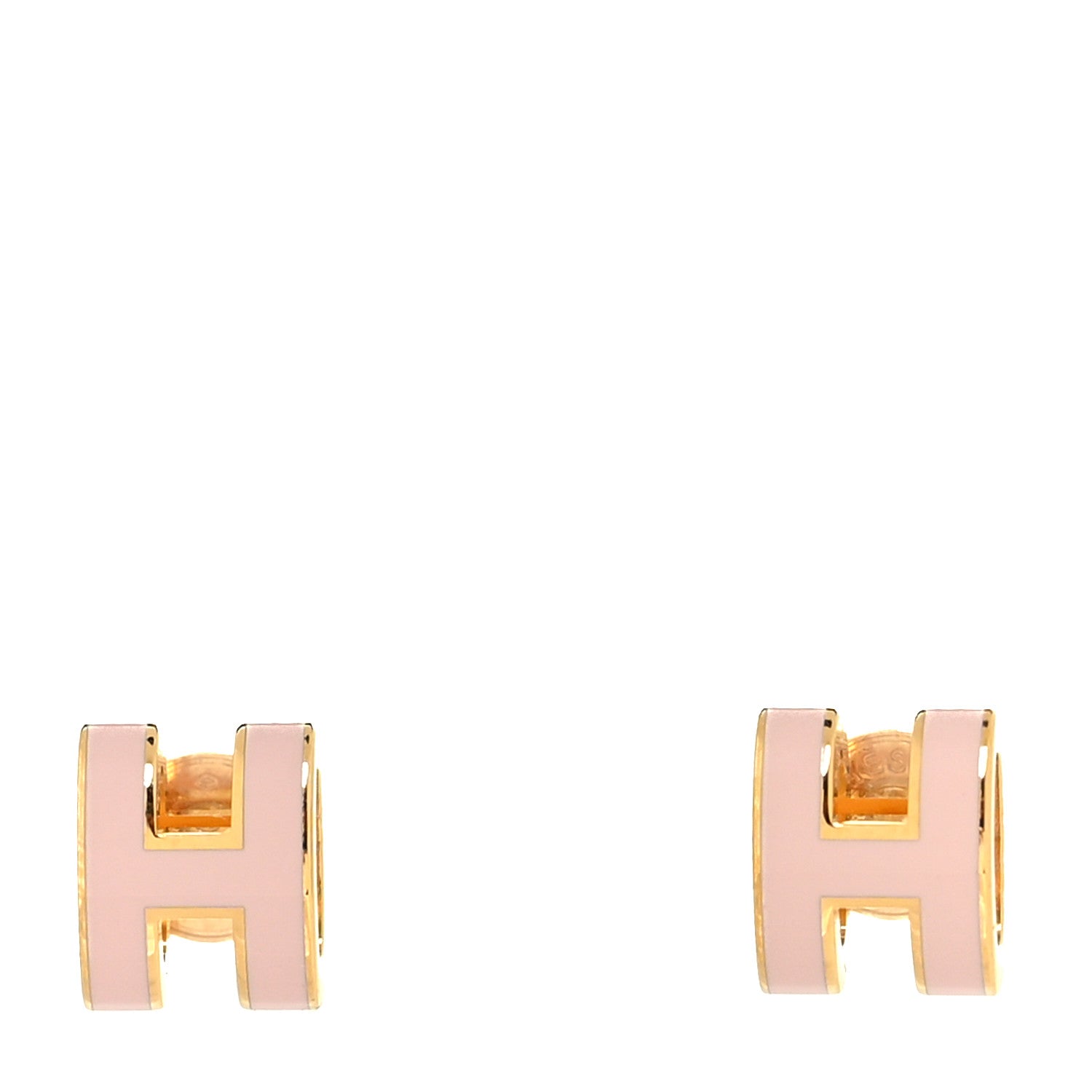 Hermes Gold Lacquered Mini Pop H Earrings Rose Dragee 1 of 5