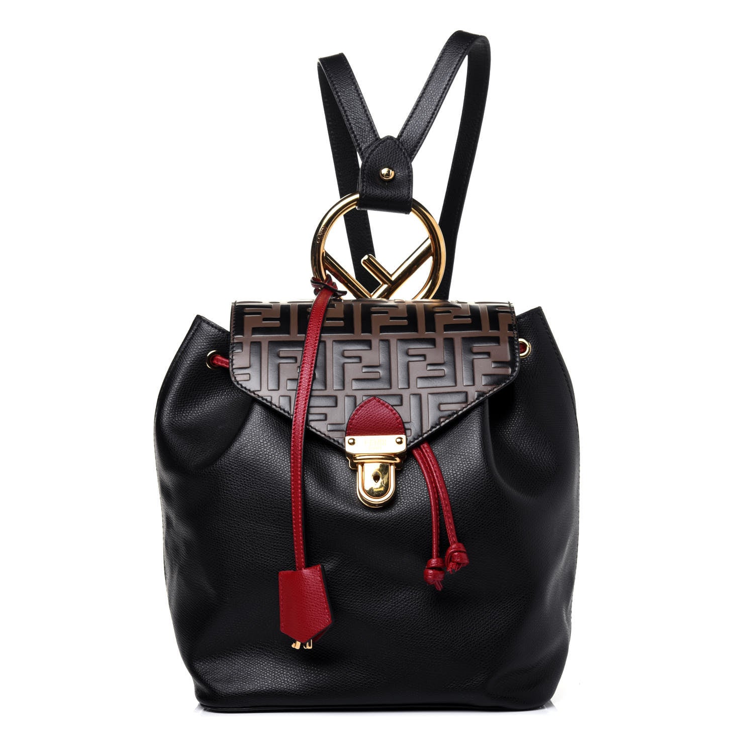 Fendi Vitello Cruise Bi-Color FF 1974 Embossed F is Fendi Drawstring Backpack Black Fragola Maya 1 of 20