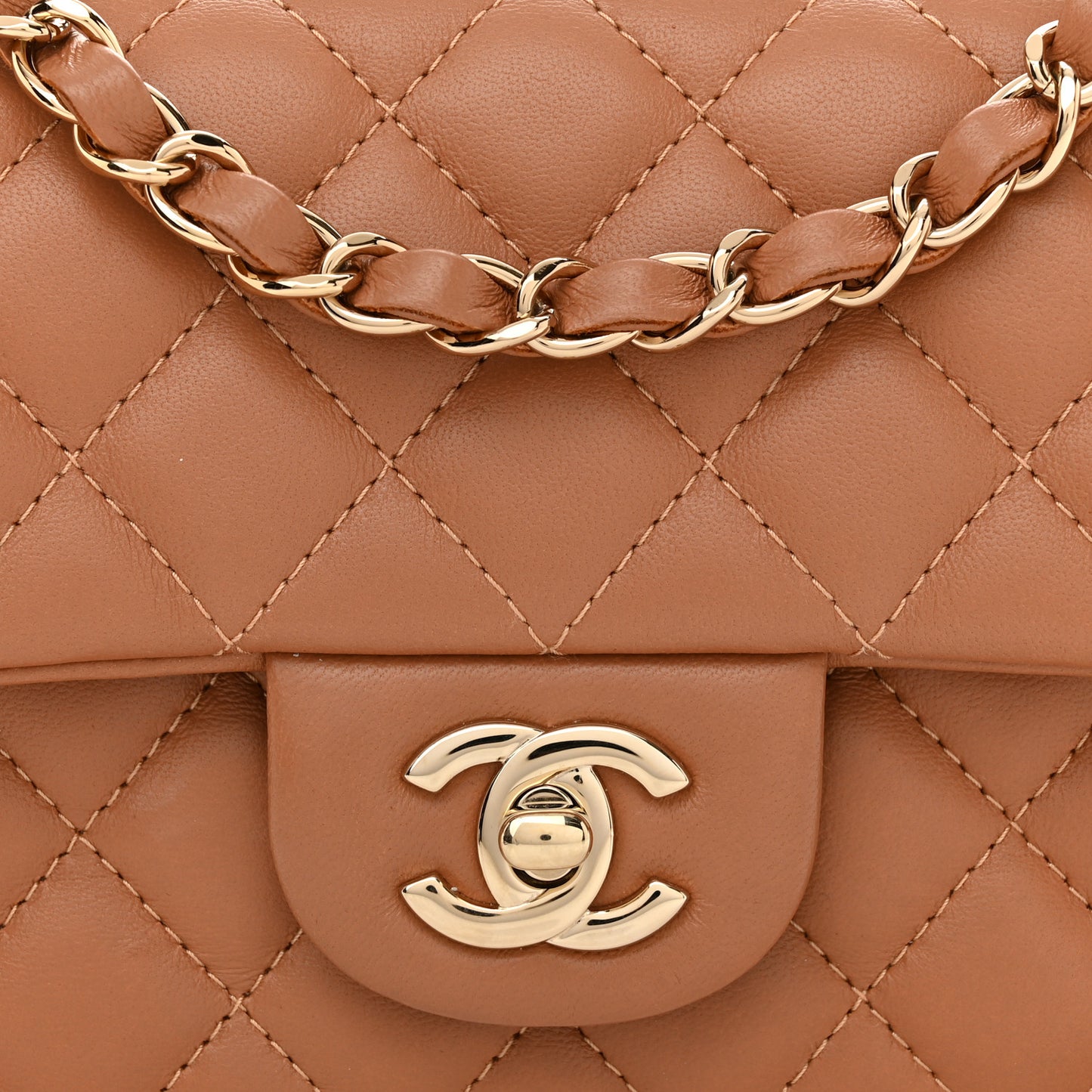 Lambskin Quilted Mini Rectangular Flap Brown