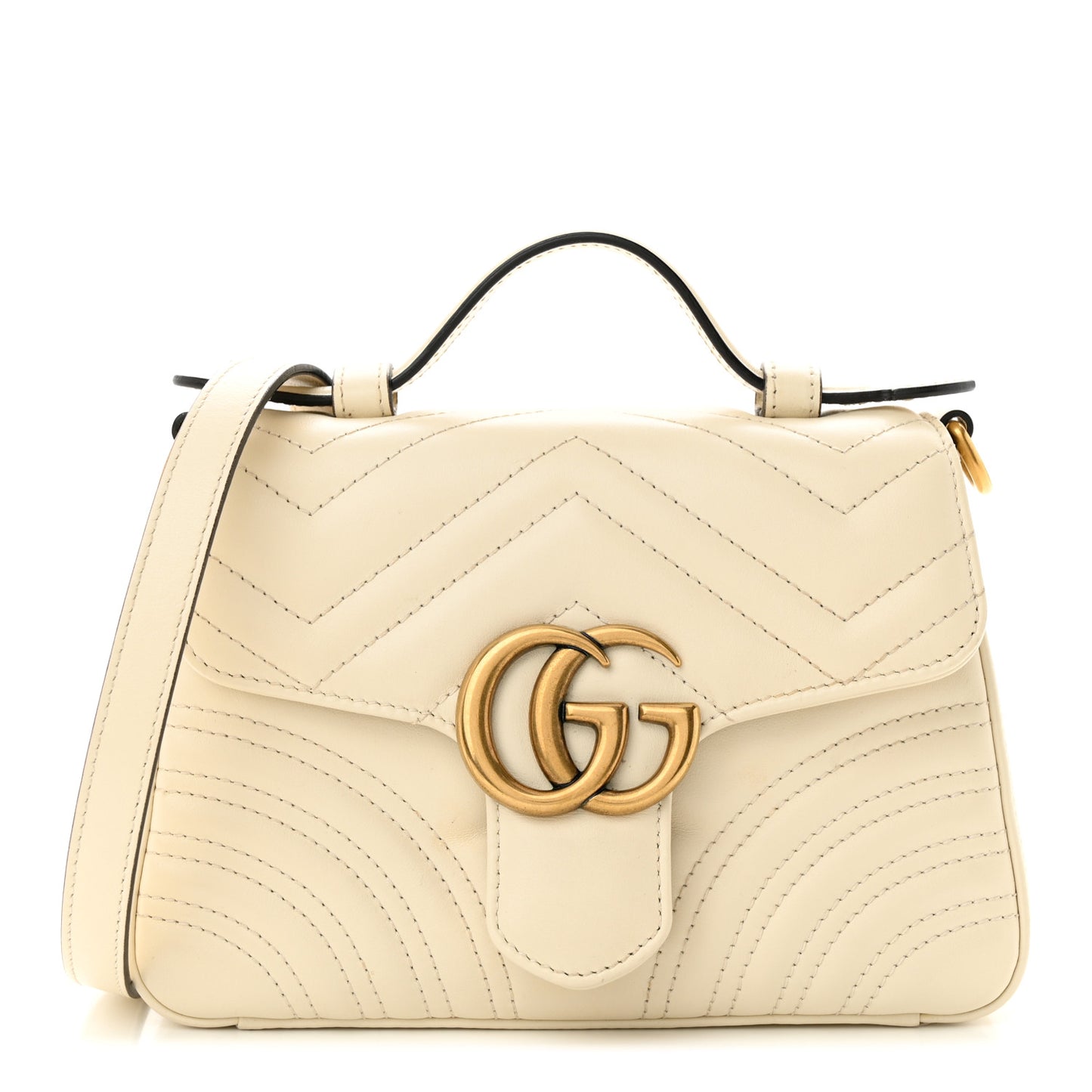 Calfskin Matelasse Mini GG Marmont Top Handle Shoulder Bag White