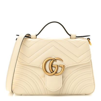 Gucci Calfskin Matelasse Mini GG Marmont Top Handle Shoulder Bag White 1 of 14