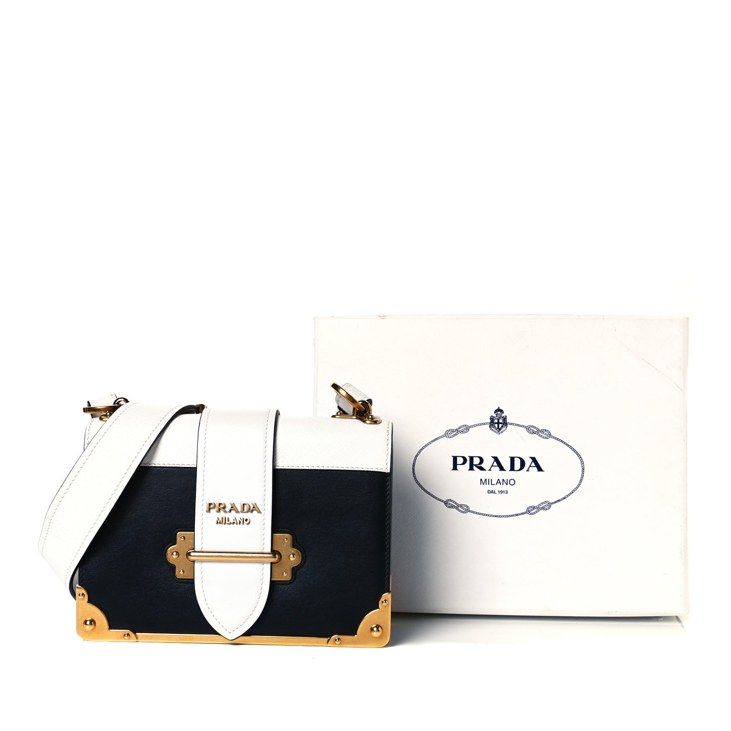 City Calf Saffiano Cahier Bag White Black