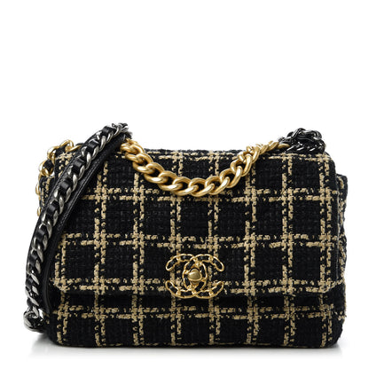 Chanel Tweed Quilted Medium Chanel 19 Flap Black Beige 1 of 12