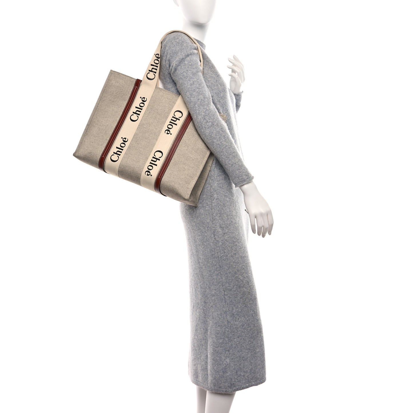 Cotton Calfskin Large Woody Ribbon Tote White Brown