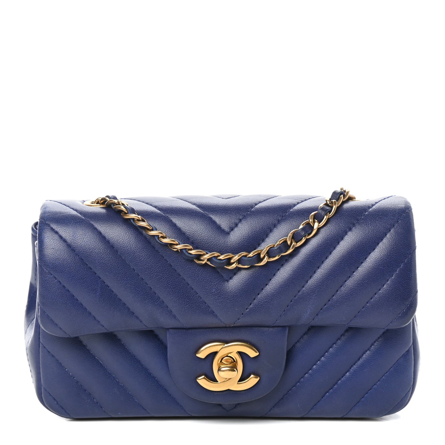 Lambskin Chevron Quilted Mini Rectangular Flap Blue