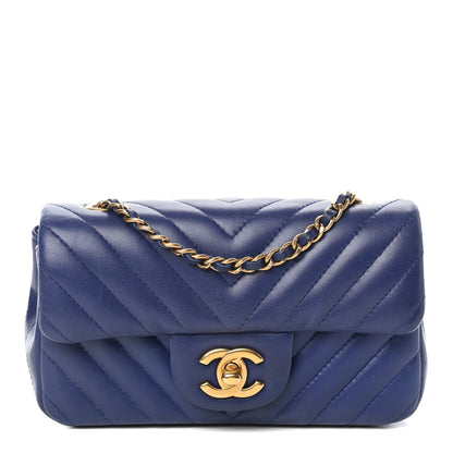 Chanel Lambskin Chevron Quilted Mini Rectangular Flap Blue 1 of 9