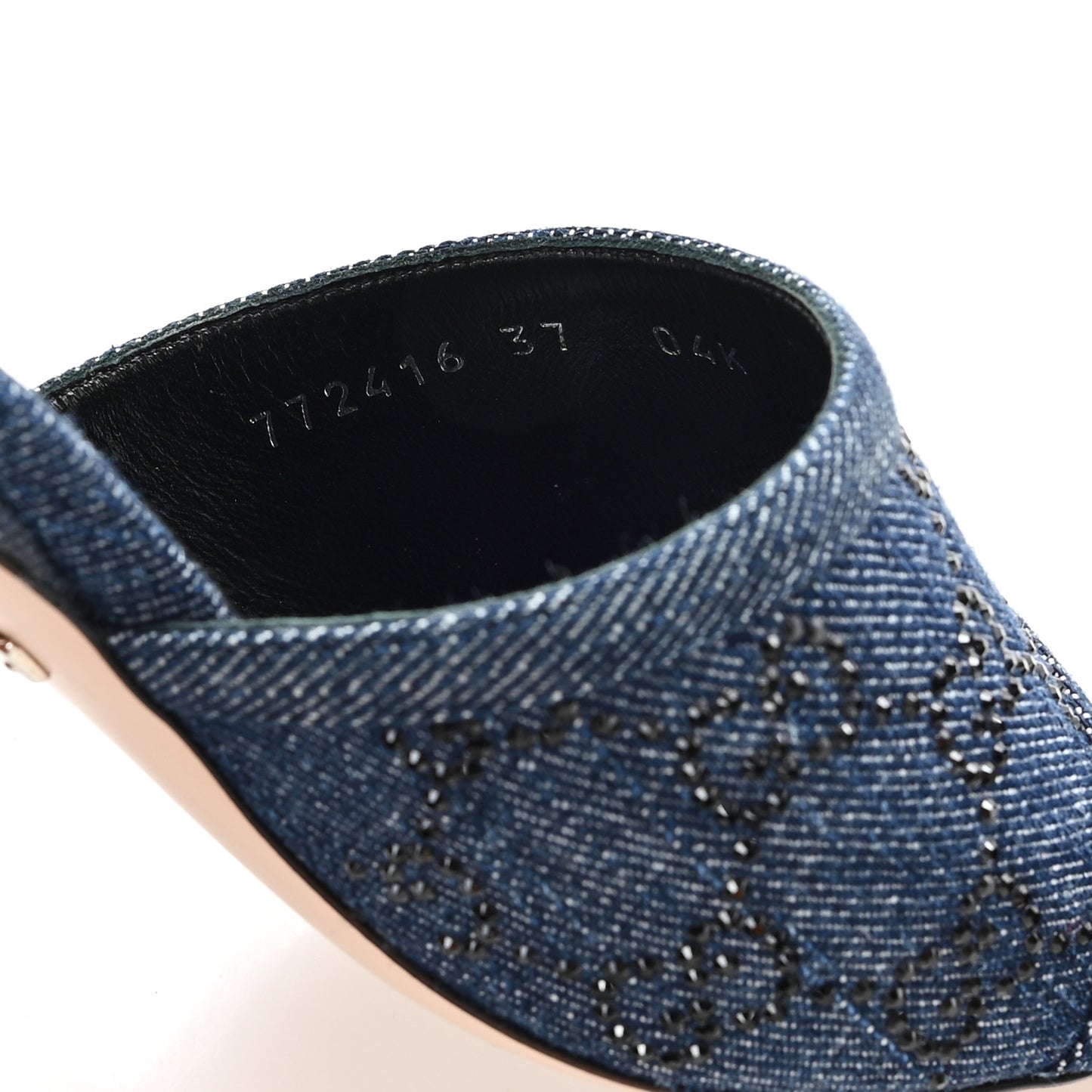 Denim Crystal GG Monogram Mules 37 Blue