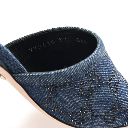 Gucci Denim Crystal GG Monogram Mules 37 Blue 9 of 11