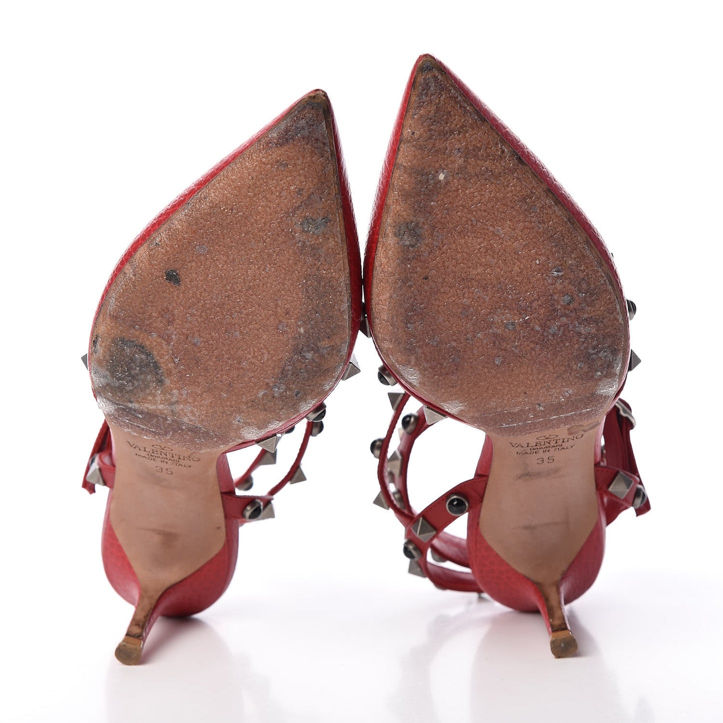 Pebbled Calfskin Onyx Rockstud Rolling Ankle Strap 65mm Pumps 35 Rosso Valentino