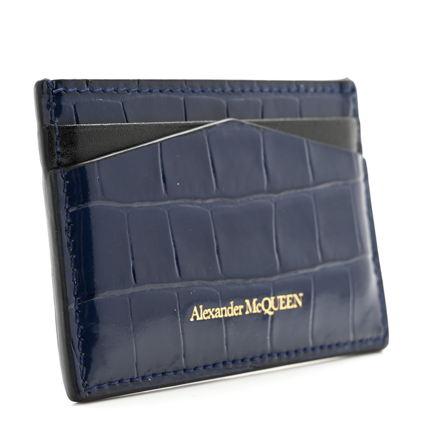 Patent Crocodile Embossed Skull Card Holder Navy