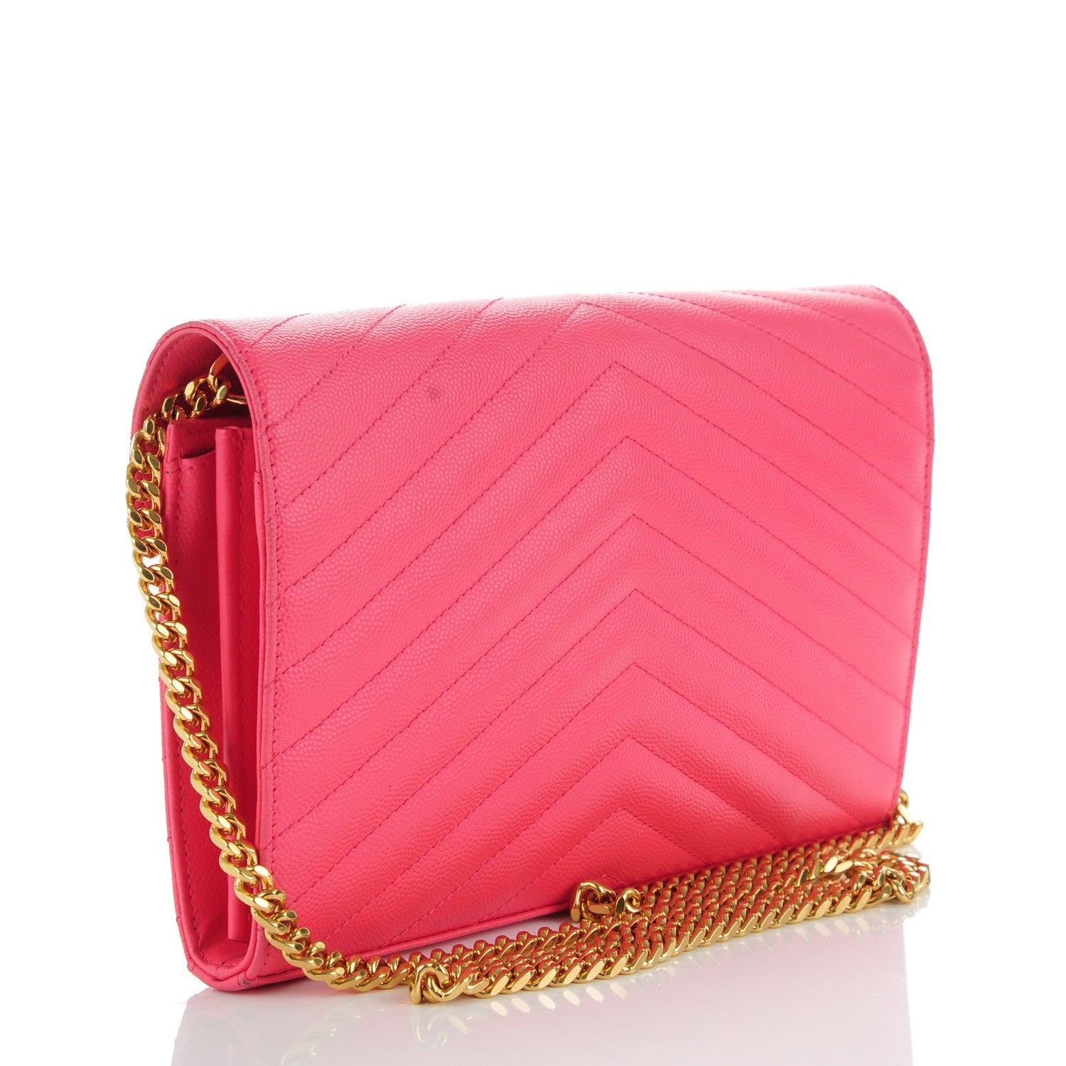 Saint Laurent Grain De Poudre Matelasse Chevron Monogram Chain Wallet Rose Clair 3 of 8