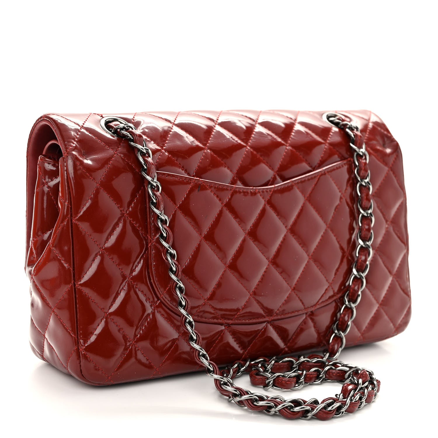 Chanel Patent Calfskin Quilted Medium Double Flap Dark Red 3 of 13