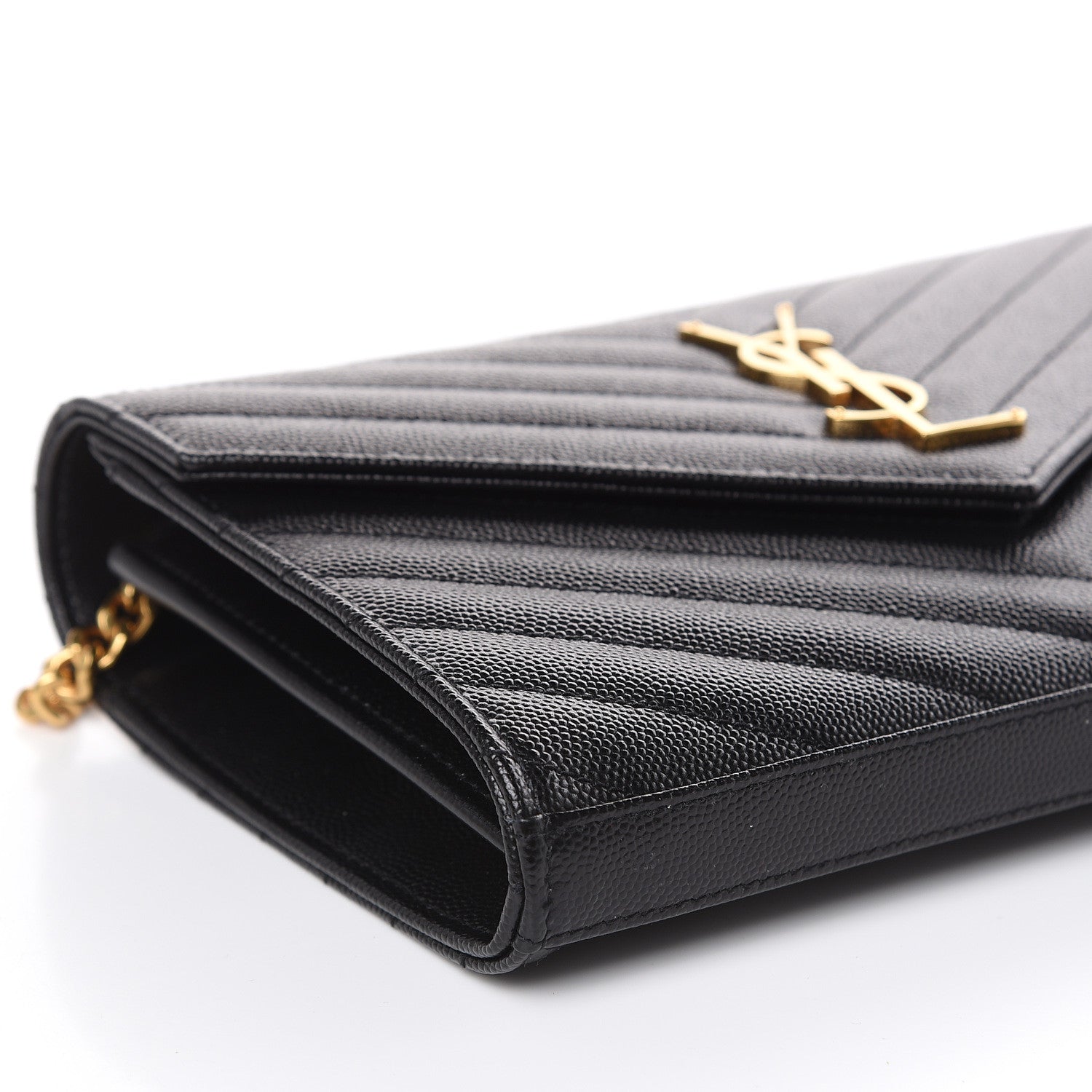 Saint Laurent Grain De Poudre Matelasse Chevron Monogram Chain Wallet Black 7 of 8