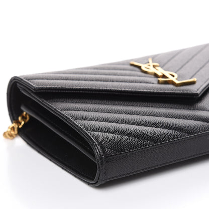 Saint Laurent Grain De Poudre Matelasse Chevron Monogram Chain Wallet Black 7 of 8