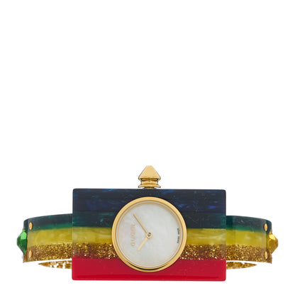 Gucci Stainless Steel Plexiglass Mother of Pearl 24mm Rainbow Quartz Watch 2 of 5