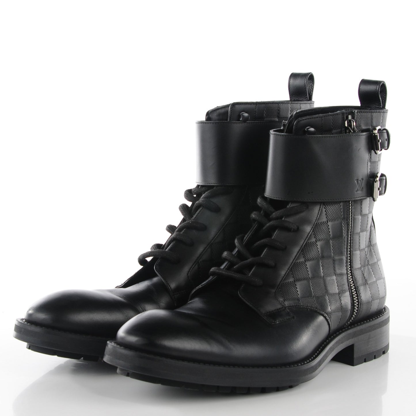 Calfskin Damier Clash Ankle Boots 7 Black