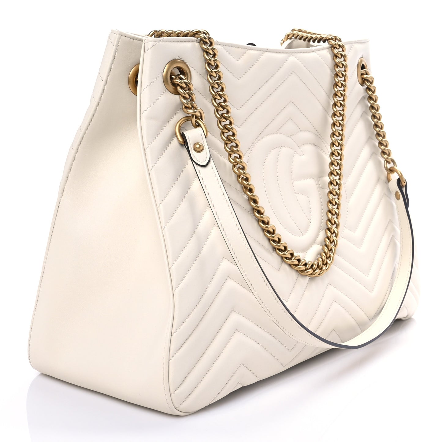 Calfskin Matelasse Medium GG Marmont Shoulder Tote Bag White
