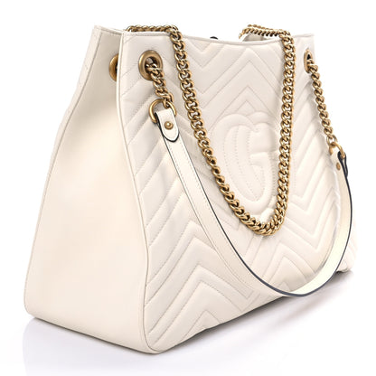 Gucci Calfskin Matelasse Medium GG Marmont Shoulder Tote Bag White 3 of 8