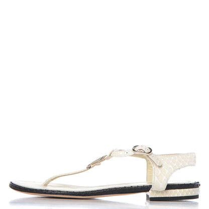 Chanel Python CC Thong Sandals 38 Beige Clair 1 of 13