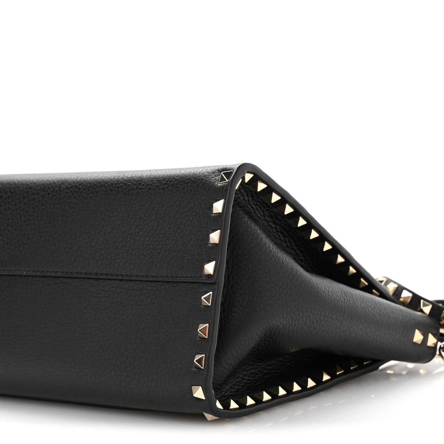 Pebbled Calfskin Rockstud Double Handle Tote  Black