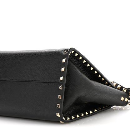 Valentino Garavani Pebbled Calfskin Rockstud Double Handle Tote  Black 9 of 9