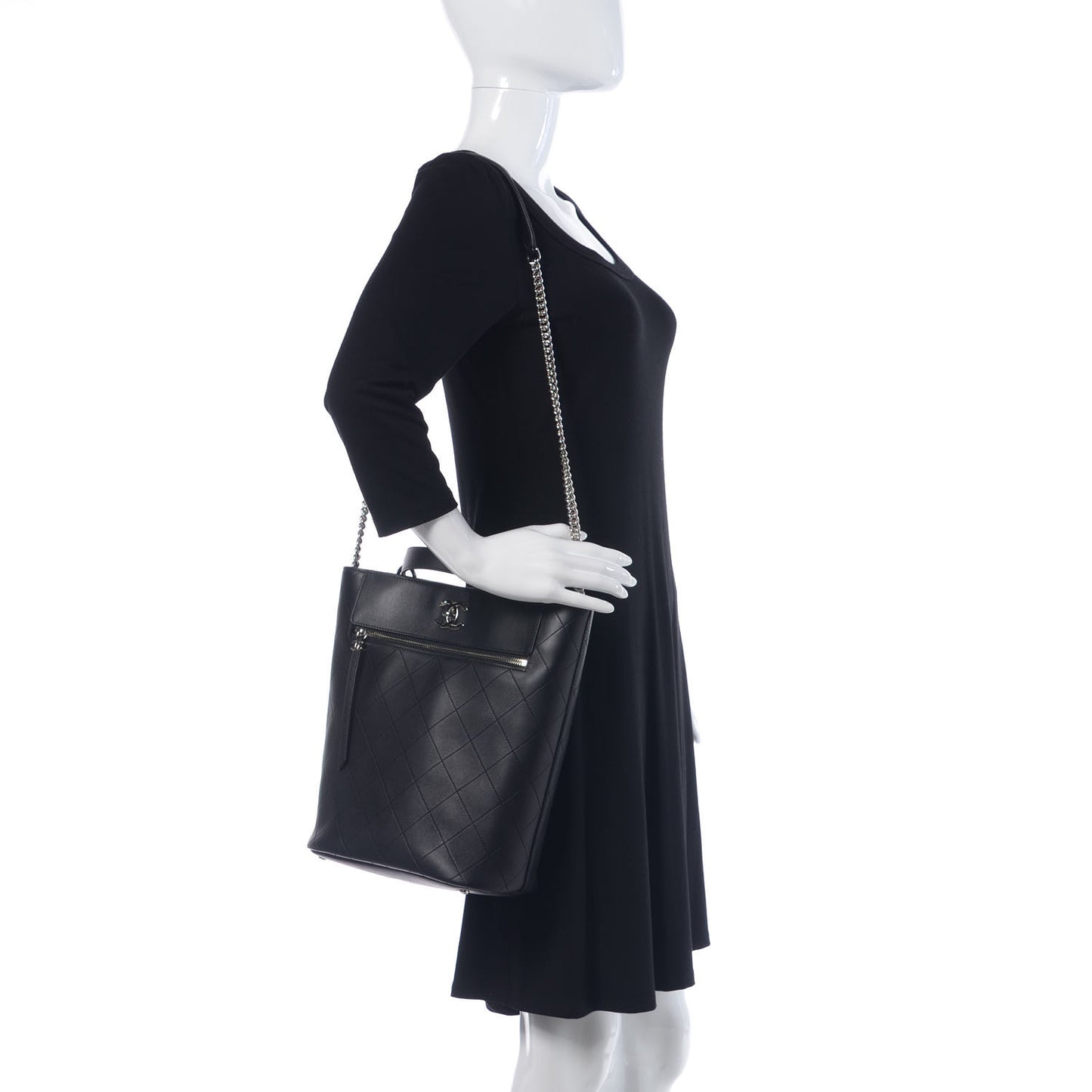 Calfskin Stitched Bucket Bag Black