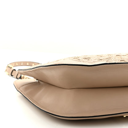 Valentino Garavani Vitello Rockstud Flip-Lock Lace Shoulder Bag Beige 8 of 9