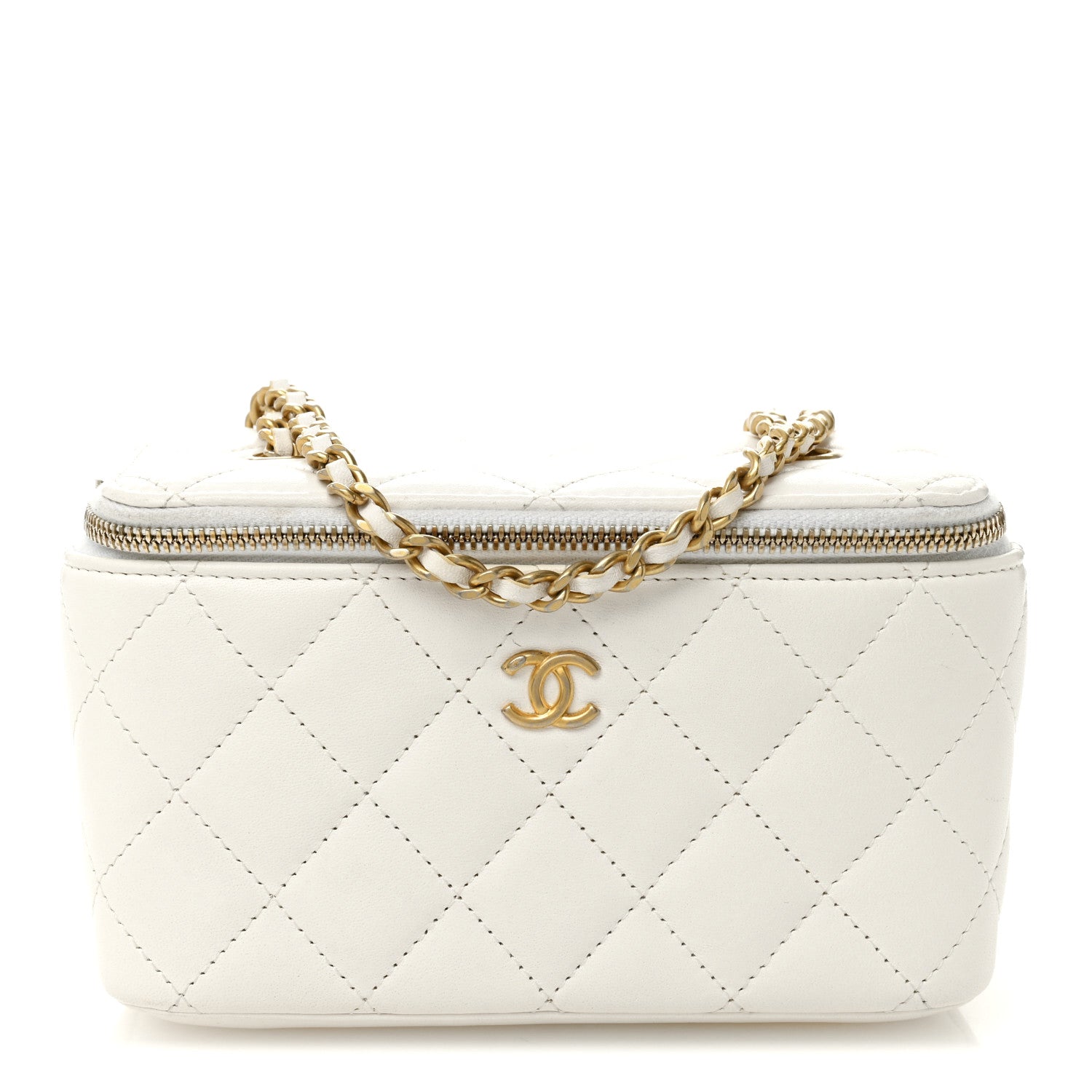 Chanel Lambskin Quilted Pearl Crush Small Vanity Case With Chain White 1 of 11