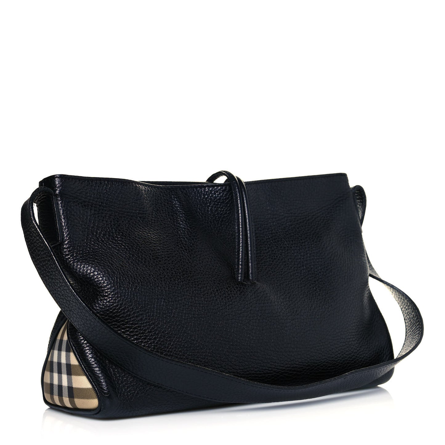 Grainy Calfskin House Check Horn Toggle Shoulder Bag Black