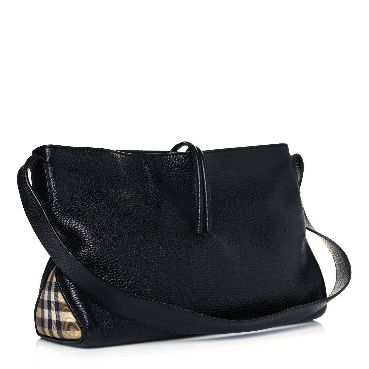 Burberry Grainy Calfskin House Check Horn Toggle Shoulder Bag Black 2 of 10