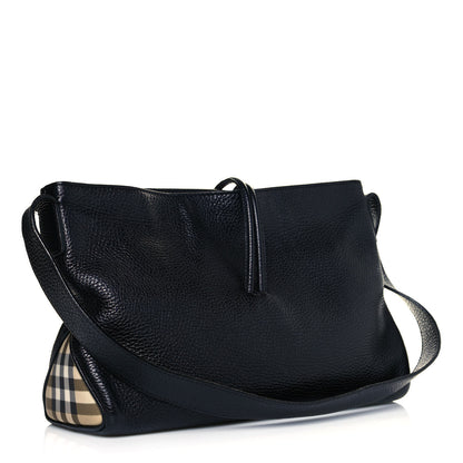 Burberry Grainy Calfskin House Check Horn Toggle Shoulder Bag Black 2 of 10