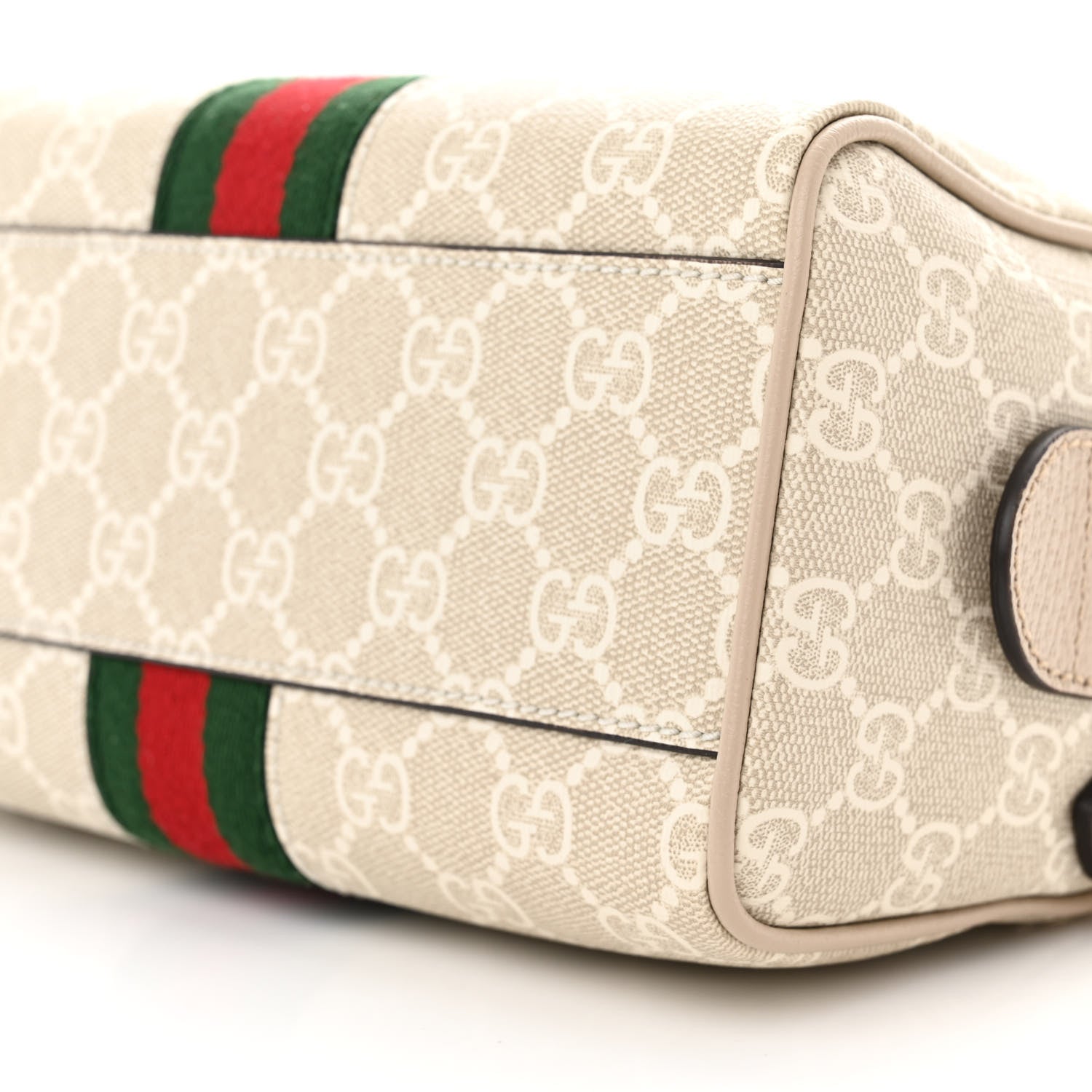 Gucci GG Supreme Monogram Textured Dollar Calfskin Web Ophidia Mini Top Handle Bag Beige Mystic White Oatmeal 9 of 9